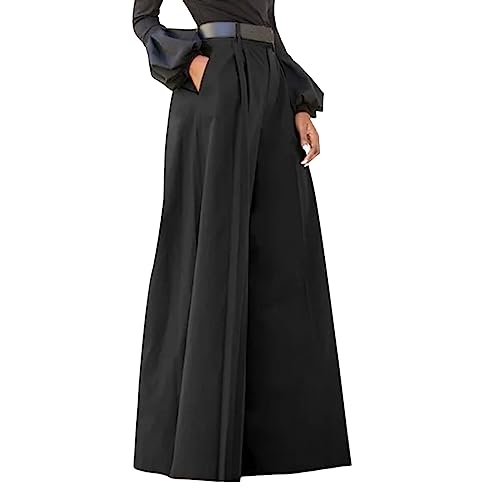 Hosenrock Damen Elegant Wide Leg Palazzo Hosen Lang Stretch Weite Bein Stoffhose Hohe Elastische Taille Casual Flowy Business Hosen Sommerhose Weichem Freizeithosen Leicht Festlich (Black-1, XXXXXL) von Glücksvogel