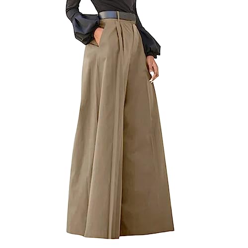 Hosenrock Damen Elegant Wide Leg Palazzo Hosen Lang Stretch Weite Bein Stoffhose Hohe Elastische Taille Casual Flowy Business Hosen Sommerhose Weichem Freizeithosen Leicht Festlich (Khaki-1, XXXXXL) von Glücksvogel