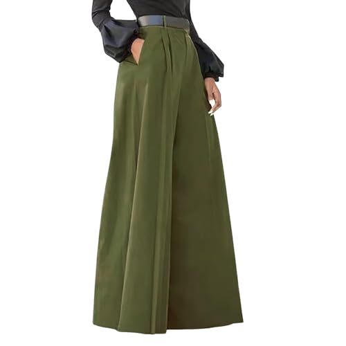 Hosenrock Damen Elegant Wide Leg Palazzo Hosen Lang Stretch Weite Bein Stoffhose Hohe Elastische Taille Casual Flowy Business Hosen Sommerhose Weichem Freizeithosen Leicht Festlich Hose (Green-3, L) von Glücksvogel