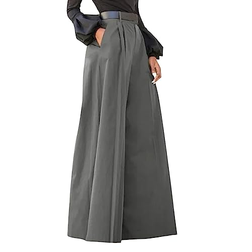 Hosenrock Damen Elegant Wide Leg Palazzo Hosen Lang Stretch Weite Bein Stoffhose Hohe Elastische Taille Casual Flowy Business Hosen Sommerhose Weichem Freizeithosen Leicht Festlich Hose (Grey-1, XXL) von Glücksvogel