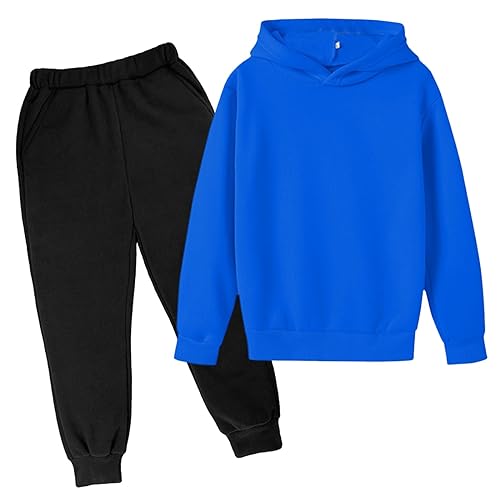 Jogginganzug Kinder Jungen Mädchen Trainingsanzug Sport Set Langarm Baumwolle Pullover Anzug Freizeitanzug Hoodie Kapuzenpullover und Jogginghose Set Teenager Sportanzug (Blue-2, 11-12 Years) von Glücksvogel