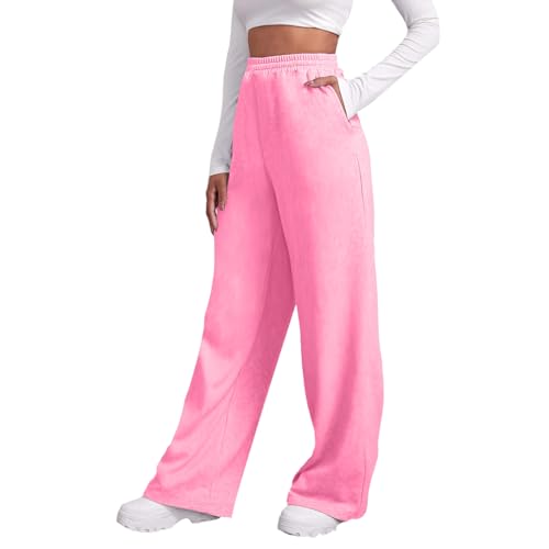Jogginghose Damen Baggy Sweatpants Breite Baumwolle Jogging Stoffhose Elastische Taille Weites Gerades Bein Gym Sporthose Traininghose Lang Lockere Sweathose Streatwear Freizeithose mit Taschen von Glücksvogel