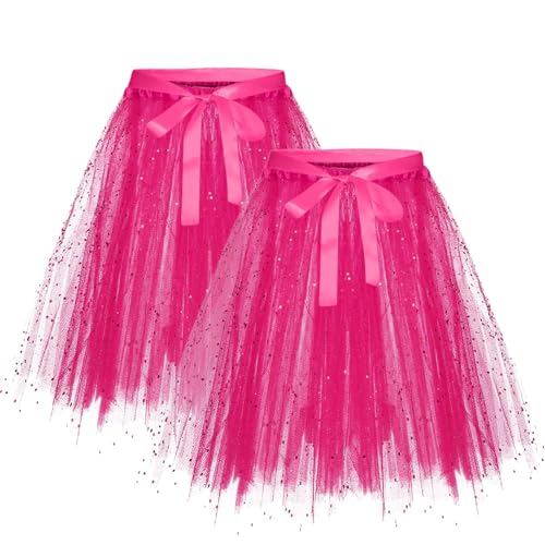 Karneval Tüllrock Damen Erwachsene Glitzernder Tütü Röcke Puffy 80er Tüll Unterrock Minirock Petticoat Tanzkleid Adult Teen Dehnbaren Tutu Rock Erwachsene Ballettrock Tüllrock für (YAC-Hot Pink, M) von Glücksvogel