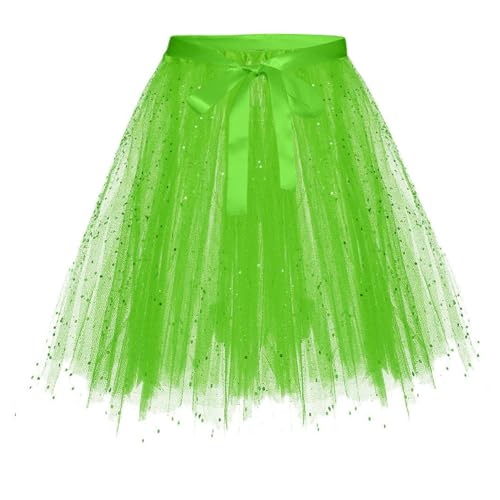 Karneval Tüllrock Damen Erwachsene Glitzernder Tütü Röcke Puffy 80er Tüll Unterrock Minirock Petticoat Tanzkleid Adult Teen Dehnbaren Tutu Rock Erwachsene Ballettrock Tüllrock für Party (YAB-Green, S) von Glücksvogel