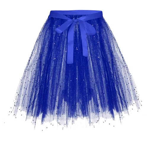 Karneval Tüllrock Damen Erwachsene Glitzernder Tütü Röcke Puffy 80er Tüll Unterrock Minirock Petticoat Tanzkleid Adult Teen Dehnbaren Tutu Rock Erwachsene Ballettrock Tüllrock für Party (YAB-Blue, S) von Glücksvogel