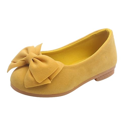 Kinder Mädchen Ballerinas Schuluniform Schuhe Flache Schulschuhe Schleife Prinzessin Schuhe Festliche Party Kleidschuhe Hochzeit Schuhe Wanderschuhe mit Gummi Sohle rutschfest (Yellow, 35) von Glücksvogel