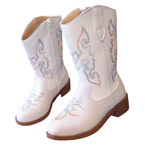 Kniehohe Mädchen Westernstiefel Bequemer Blockabsatz Spitzer Seitlicher Reißverschluss Reitstiefel Langschaft Gummistiefel Stiefeletten mit Plateau Stiefel Kinder Boots Hohe Herbststiefel Fashion von Glücksvogel