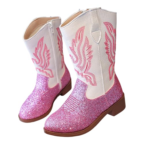 Kniehohe Mädchen Westernstiefel Bequemer Blockabsatz Spitzer Seitlicher Reißverschluss Reitstiefel Langschaft Gummistiefel Stiefeletten mit Plateau Stiefel Kinder Boots Hohe Herbststiefel Fashion von Glücksvogel