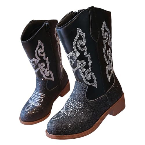 Kniehohe Mädchen Westernstiefel Bequemer Blockabsatz Spitzer Seitlicher Reißverschluss Reitstiefel Langschaft Gummistiefel Stiefeletten mit Plateau Stiefel Kinder Boots Hohe Herbststiefel Fashion von Glücksvogel