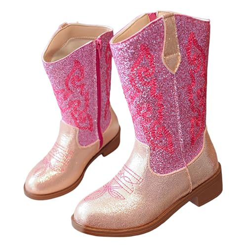 Kniehohe Mädchen Westernstiefel Bequemer Blockabsatz Spitzer Seitlicher Reißverschluss Reitstiefel Langschaft Gummistiefel Stiefeletten mit Plateau Stiefel Kinder Boots Hohe Herbststiefel Fashion von Glücksvogel