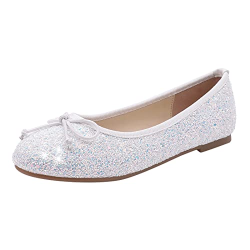 Mädchen Flache Schuhe Ballerinas Prinzessin Schuhe Schleife Pailletten Kristall Lederschuhe Kinder Schuhe Rutschfeste Weichen Sohlen Schulschuhe Glitzer Hochzeit Schuhe für Geburtstag Geschenk von Glücksvogel