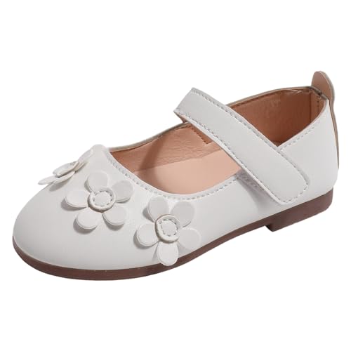 Mädchen Flache Schuhe Festliche Kleidschuhe Party Hochzeit Schuhe Schleife Prinzessin Schuhe Ballerinas Schulschuhe Schuluniform Schuh Wanderschuhe mit Gummi Sohle rutschfest (White, 24 Toddler) von Glücksvogel