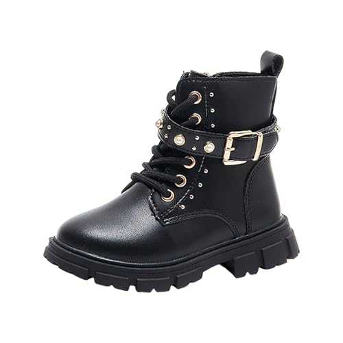Mädchen Jungen Stiefel Boots Elegant Mittelere Stiefel Profilsohle Stiefeletten Dicke Sohle Kinder Schnürstiefel mit Seitlichem Reißverschluss Stiefeletten Rutschfest Schuhe Wasserdicht Winterstiefel von Glücksvogel