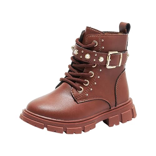Mädchen Jungen Stiefel Boots Elegant Mittelere Stiefel Profilsohle Stiefeletten Dicke Sohle Kinder Schnürstiefel mit Seitlichem Reißverschluss Stiefeletten Rutschfest Schuhe Wasserdicht Winterstiefel von Glücksvogel