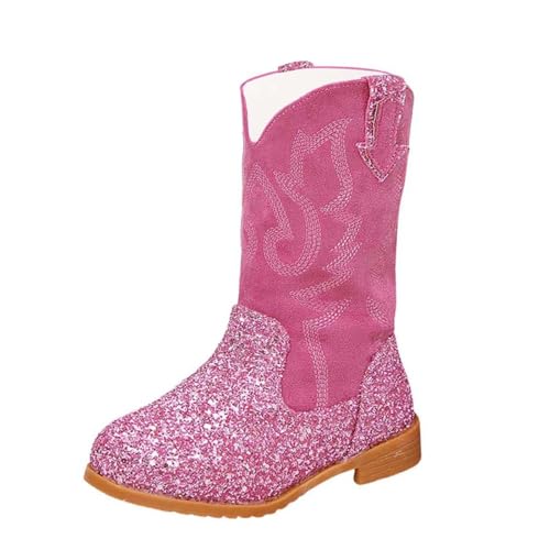 Mädchen Lange Pailletten Stiefel Boots Kniehohe Reitstiefel mit Seitlichem Reißverschluss Prinzessin Langschaft Lackstiefel Profilsohle Stiefeletten rutschfest Schuhe Winterstiefel für Schule Party von Glücksvogel
