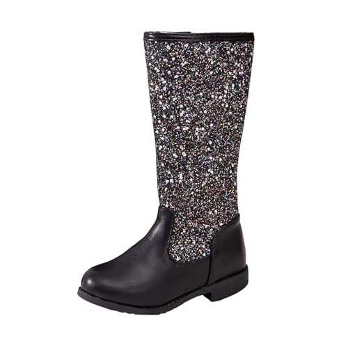 Mädchen Pailletten Stiefel Prinzessin Hohe Stiefel Mädchen Mode Lange Rutschfeste Stiefeletten mit Seitlichem Reißverschluss Reitstiefel Wasserdichte Langschaft Dicke Sohle Boots Winterstiefel Party von Glücksvogel