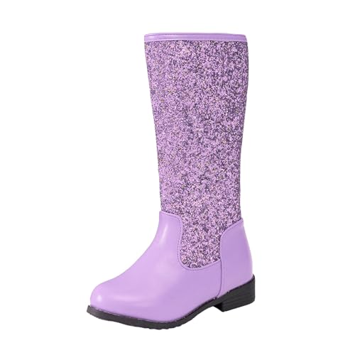 Mädchen Pailletten Stiefel Prinzessin Hohe Stiefel Mädchen Mode Lange Rutschfeste Stiefeletten mit Seitlichem Reißverschluss Reitstiefel Wasserdichte Langschaft Dicke Sohle Boots Winterstiefel Party von Glücksvogel