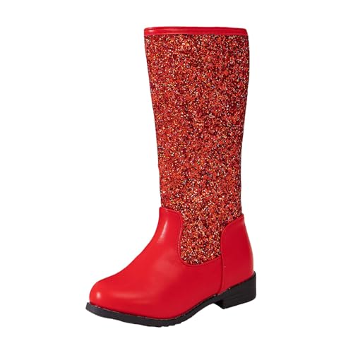 Mädchen Pailletten Stiefel Prinzessin Hohe Stiefel Mädchen Mode Lange Rutschfeste Stiefeletten mit Seitlichem Reißverschluss Reitstiefel Wasserdichte Langschaft Dicke Sohle Boots Winterstiefel Party von Glücksvogel