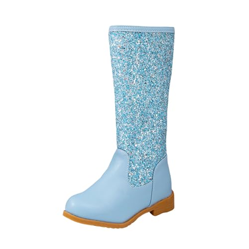 Mädchen Pailletten Stiefel Prinzessin Hohe Stiefel Mädchen Mode Lange Rutschfeste Stiefeletten mit Seitlichem Reißverschluss Reitstiefel Wasserdichte Langschaft Dicke Sohle Boots Winterstiefel Party von Glücksvogel