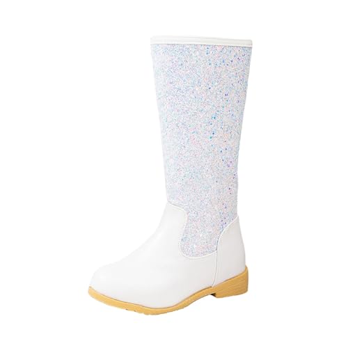Mädchen Pailletten Stiefel Prinzessin Hohe Stiefel Mädchen Mode Lange Rutschfeste Stiefeletten mit Seitlichem Reißverschluss Reitstiefel Wasserdichte Langschaft Dicke Sohle Boots Winterstiefel Party von Glücksvogel