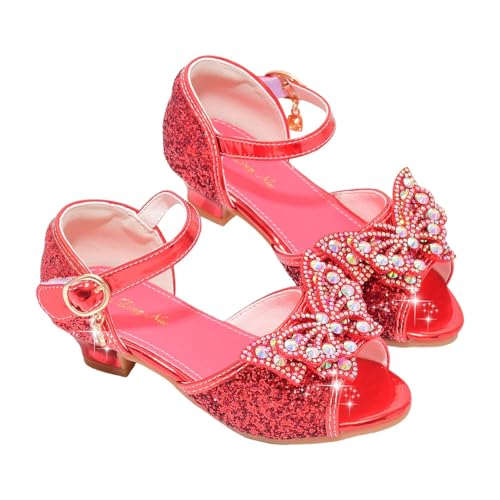 Mädchen Prinzessin Sandalen Absatz KinderSchuhe High Heel Kleid Schuhe High Heel Party Glitzer Kristall Stöckelschuhe Mädchen Hochzeit Kostüm Karneval Verkleidung Party (Red, 28 Little Child) von Glücksvogel