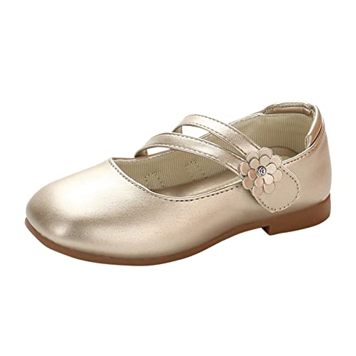 Mädchen Prinzessinnen Schuhe Schleife Kinder Ballerinas Schuhe Flache Schulschuhe Elegant Festliche Kleidschuhe rutschfeste Tanzschuhe Weicher Abendschuhe Atmungsaktive Halbschuhe (Gold, 26 Toddler) von Glücksvogel
