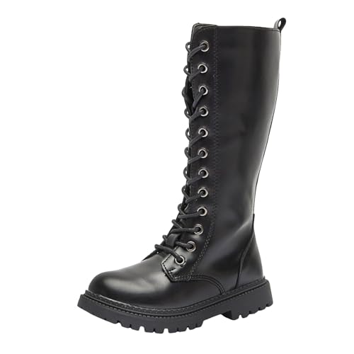 Mädchen Stiefel Kniehohe Reitstiefel Modische Langschaft Warm Schnürstiefel Silhouette mit Seitlichem Reißverschluss Plateaustiefel Leicht Herbststiefel Stiefel Boots Reitstiefel mit Blockabsatz von Glücksvogel