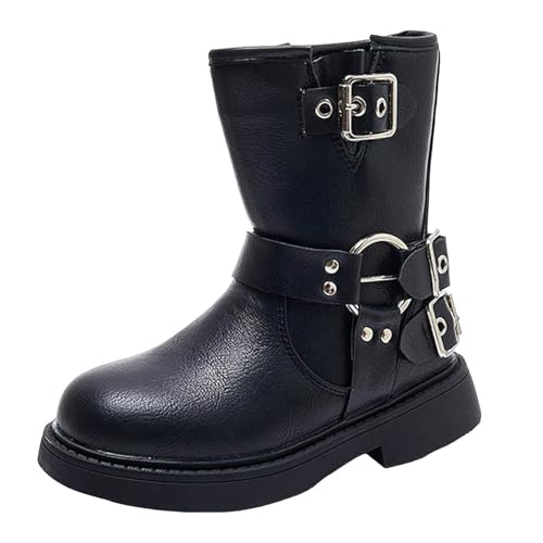 Mädchen Stiefel Wasserdicht Kurzschaft Stiefeletten Jungen Kinder Winterstiefel Warm Stiefeletten Schwarz mit Reißverschluss Niedriger Absatz Schuhe Winter Boots Herbststiefel Mittlere Schuhe von Glücksvogel