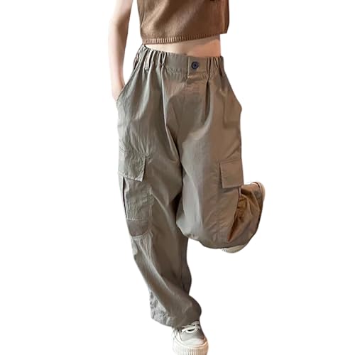 Mädchen Teenager Freizeithose High Waist Baggy Cargo Hose Fallschirmhose Mädchen Oversize Lange Hose Weite Bein Cargohose Teenager Jogginghose Hip Hop Sweathose Streetwear Hose (Coffee, 13-14 Years) von Glücksvogel