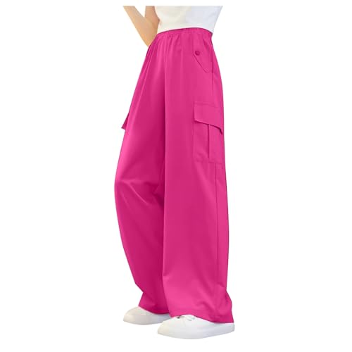 Mädchen Teenager High Waist Baggy Cargo Hose Fallschirmhose Mädchen Oversize Lange Weite Bein Freizeithose Jogger Cargohose Teenager Jogginghose Hip Hop Sweathose Streetwear Hose für (Red, 120) von Glücksvogel
