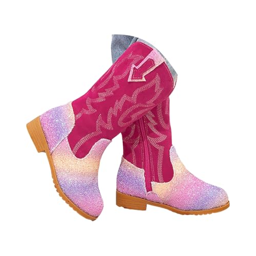 Pailletten Stiefel Mädchen Prinzessin Hohe Stiefel mit Seitlichem Reißverschluss Stiefeletten für Mädchen, PULeder Reitstiefel Wasserdichte Langschaft Dicke Sohle Boots Rutschfest Schuhe Winterstiefel von Glücksvogel