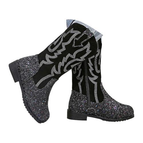 Pailletten Stiefel Mädchen Prinzessin Hohe Stiefel mit Seitlichem Reißverschluss Stiefeletten für Mädchen, PULeder Reitstiefel Wasserdichte Langschaft Dicke Sohle Boots Rutschfest Schuhe Winterstiefel von Glücksvogel