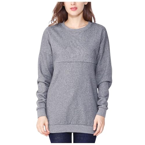 Pflege Sweatshirt Langarm Umstandspullover T-Shirt Winter Stillen Pullover Tops mit Reißverschluss Stillshirt Damen Fleece Stilloberteile Winter Umstandsmode (Dark Gray-2, S) von Glücksvogel