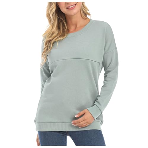 Pflege Sweatshirt Langarm Umstandspullover T-Shirt Winter Stillen Pullover Tops mit Reißverschluss Stillshirt Damen Fleece Stilloberteile Winter Umstandsmode (Light Blue-2, XXL) von Glücksvogel