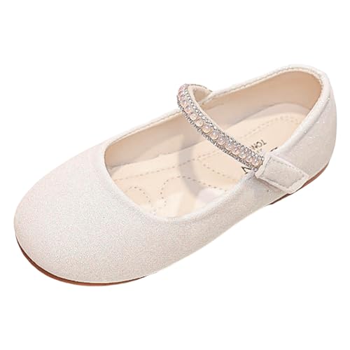 Prinzessin Schuhe Mädchen Glitzer Schuhe Flach Blumen Kristall Mädchen Pailletten Ballerinas Tanzschuhe Prinzessin Cosplay Schulschuhe Partys Hochzeiten Kleidschuhe Sandalen (White, 32 Little Child) von Glücksvogel