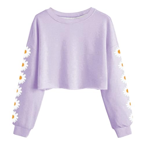 Pullover Kind Mädchen Cartoon Grafik Langarmshirt Freizeit Rundhalsausschnitt Cropped Pullover Baumwolle Langarm Sweatshirt Top Weicher Lässige Casual Oberteile Top Mädchen (Purple, 8-9 Years) von Glücksvogel