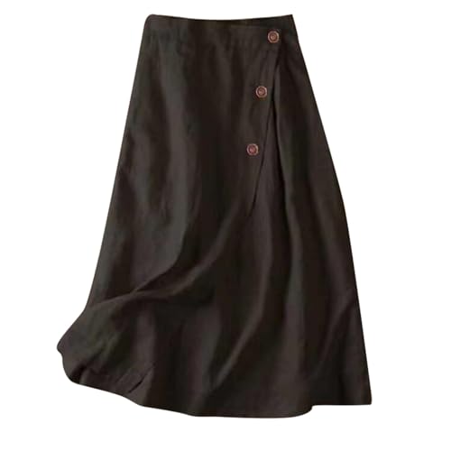 Rock Damen Leinenrock Retro Vintage Elastischer Taillenband Baumwolle Wickelrock Leinen Rock Freizeitrock Langer Maxirock Bohemian Einfarbig Swing Faltenrock Casual A-Linie Rockabilly Sommerrock von Glücksvogel
