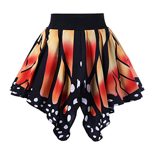 Schmetterling Kostüm Damen Mädchen Schmetterling Rock Faschingskostüme Rock Festival Karneval Party Schwingen Röcke Tanz Faltenrock Knielang A-Linie Rock Asymmetrie Minikleid (Orange #1, XXL) von Glücksvogel