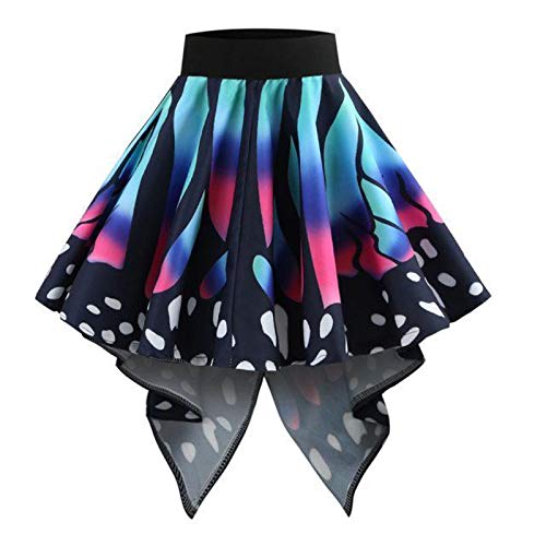 Schmetterling Kostüm Damen Mädchen Schmetterling Rock Faschingskostüme Rock Festival Karneval Party Schwingen Röcke Tanz Faltenrock Knielang A-Linie Rock Asymmetrie Minikleid Partykleid (Blue #2, XL) von Glücksvogel