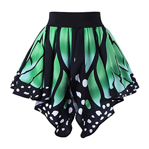 Schmetterling Kostüm Damen Mädchen Schmetterling Rock Faschingskostüme Rock Festival Karneval Party Schwingen Röcke Tanz Faltenrock Knielang A-Linie Rock Asymmetrie Minikleid Partykleid (Green #1, M) von Glücksvogel