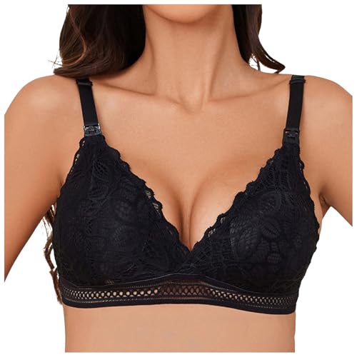 Spitze Mutterschaft Still-BHS Gepolstert Nahtloser Still-BH zum Schlafen Schwangerschafts BH ohne Bügel Baumwolle Weiche Große Brüste BHS Komfort Umstands Schlaf Bralette zum Stillen für (Black, S) von Glücksvogel