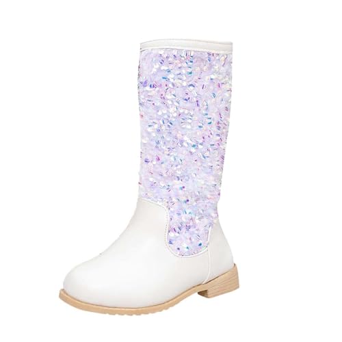 Stiefel Mädchen Lange Pailletten Boots Prinzessin Langschaft Lackstiefel Kniehohe Reitstiefel mit Seitlichem Reißverschluss Profilsohle Stiefeletten rutschfest Schuhe Winterstiefel für Schule Party von Glücksvogel
