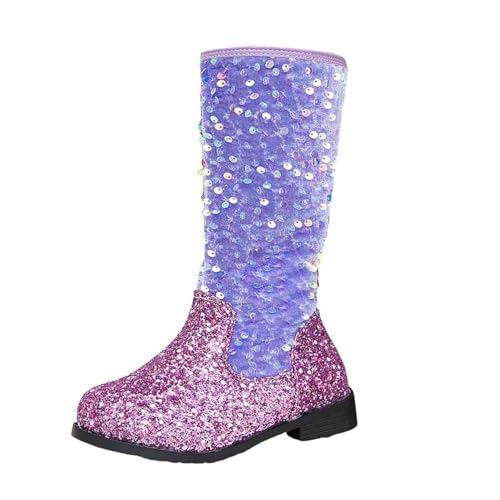 Stiefel Mädchen Lange Pailletten Boots Prinzessin Langschaft Lackstiefel Kniehohe Reitstiefel mit Seitlichem Reißverschluss Profilsohle Stiefeletten rutschfest Schuhe Winterstiefel für Schule Party von Glücksvogel