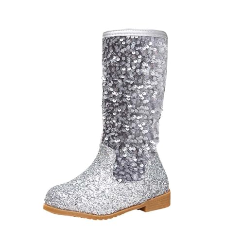 Stiefel Mädchen Lange Pailletten Boots Prinzessin Langschaft Lackstiefel Kniehohe Reitstiefel mit Seitlichem Reißverschluss Profilsohle Stiefeletten rutschfest Schuhe Winterstiefel für Schule Party von Glücksvogel