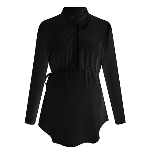 Stillshirt Damen Langarm Business Stillshirt Baumwolle Stillbluse Mutterschaft Top Langarm Schwanger Oberteile Stilltop Umstandsmode Umstandsshirts Lose Umstandstops Mama Stillkleidung (Black, XXL) von Glücksvogel