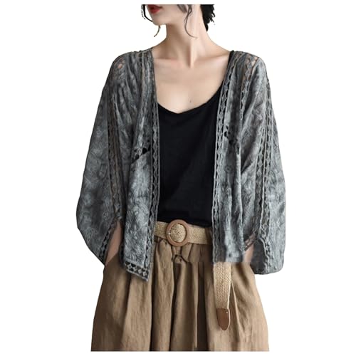 Strickjacke Damen Sommerjacke Leichte Häkel Strick Bolero Vorne Offnen Elegant Rüschen jäckchen Cardigan V Ausschnitt Strickpullover lässige Strand Strick Cover Up Sommerabend Hochzeit Strickjacken von Glücksvogel