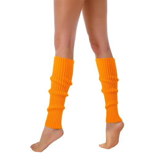 Stulpen Damen Gestrickte Beinwärmer Leg Warmers Warme Winter Lange Kniestrümpfe Beinstulpen Legwärmer Strümpfe Overknees Ballett Tanzen Strumpf Knit Stiefel Boot Abdeckung für (Orange, One Size) von Glücksvogel