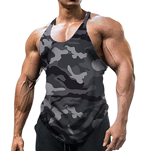 Tank Top Herren Ärmelloses Shirt Sommer Sport Fitness Shirt Herren Funktionsshirt Schnelltrocknendes Atmungsaktiv Gym Muskelshirt Tanktop Unterhemd Achselshirt Männer Weste für (Dark Gray, L) von Glücksvogel