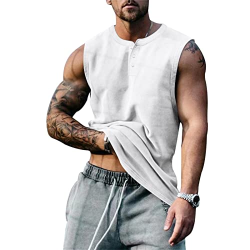 Tank Top Herren Sport Muskelshirts Sommer Schnelltrocknendes Achselshirts Atmungsaktiv Ärmelloses Fitness Tanktop Shirt Unterhemd Männer Funktionsshirt Tankshirt Weste für (White, L) von Glücksvogel