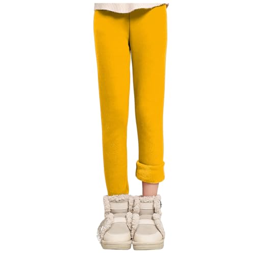 Thermo Leggings Mädchen Gefütterte Winter Leggings Mit Fleece Kind High Waist Thermounterwäsche Dicke Leggings Warm Lange Hose Thermoleggings Verdickte Warme Thermohose (Yellow, 11-12 Years) von Glücksvogel